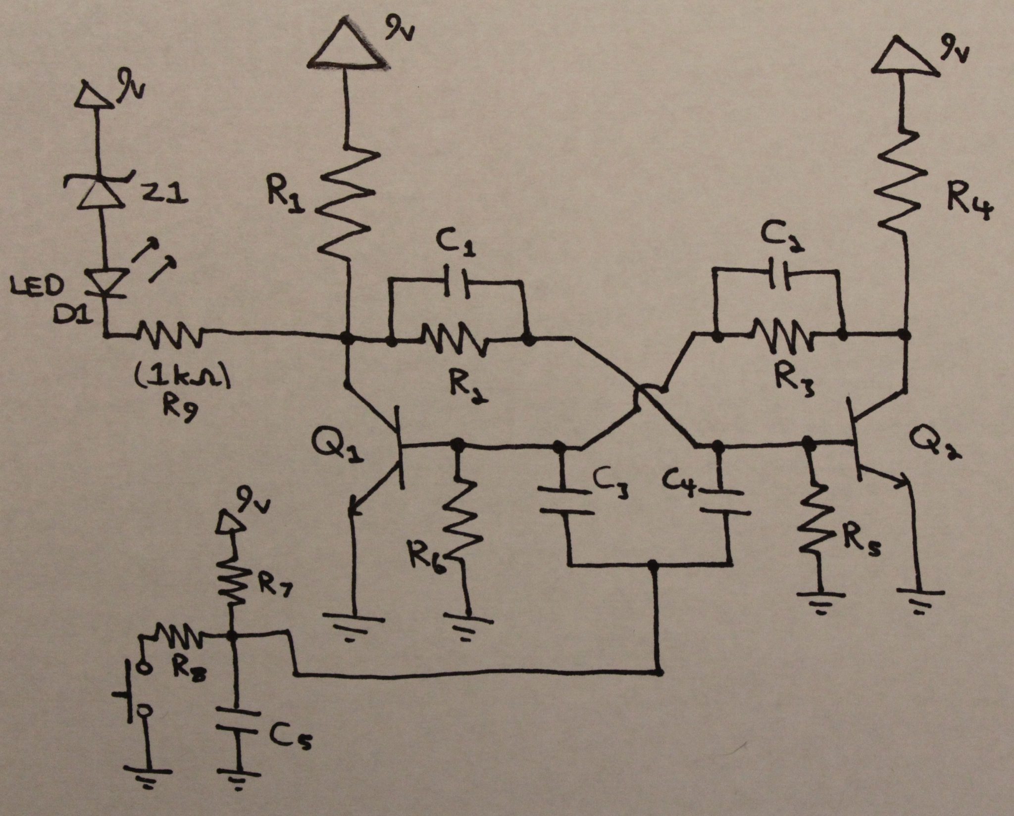 BJT Toggle Switch with LED and Footswitch connected